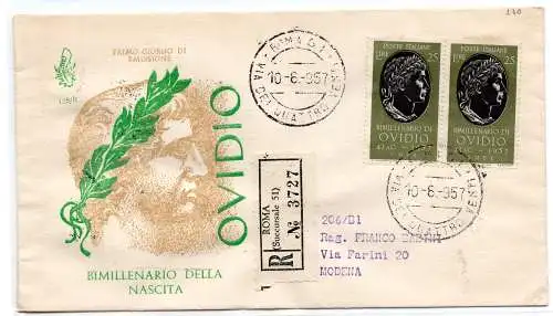 Ovidio Paar auf Umschlag FDC Venetia Club gereist Racc. mit Stornierung der Ankunft