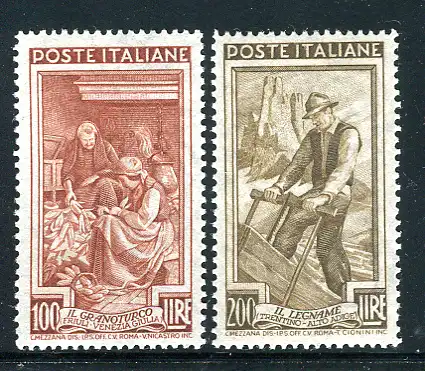 Lavoro Lire 100 und 200 Nr. 651/652 Zähne. 14 1/4 x 13 1/4