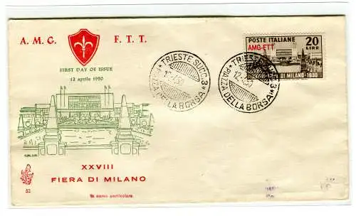 Triest A 1950 Mailänder Messe auf FDC Venedig ungereist