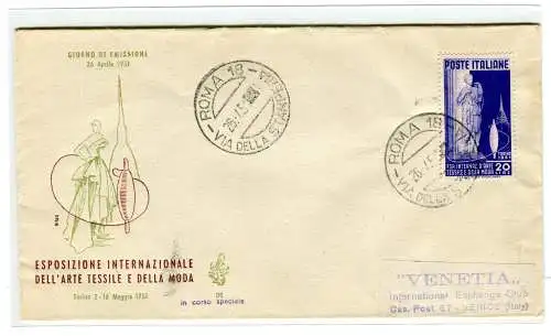 Italien 1951 Textilkunst auf FDC Venedig ungereist