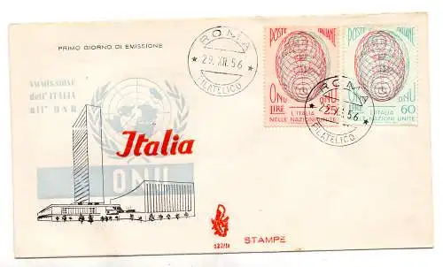 Italien 1956 O.N.U. auf ungefahrenem FDC Venetia Umschlag