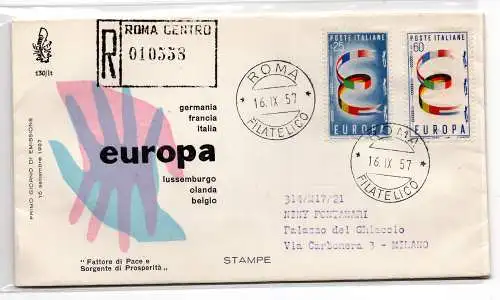 Italien 1957 Europa auf FDC Venetia Racc Umschlag ohne Anreise