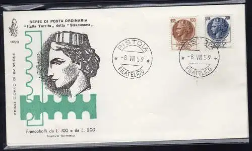 Italien FDC Venedig 1959 Syrakus ungereist Stornierung Pistoia