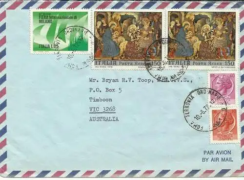Luftpost Weihnachten 70er im Umschlag nach Australien