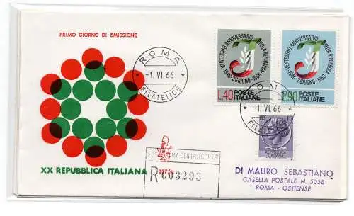 Italien FDC Venedig 1966 Zwanzigjährige Republik gereist Racc nach Italien