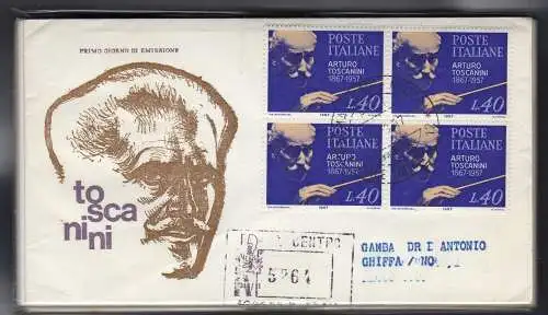 Italien FDC Venetia 1967 Toscanini Viertelreise Racc. für Italien