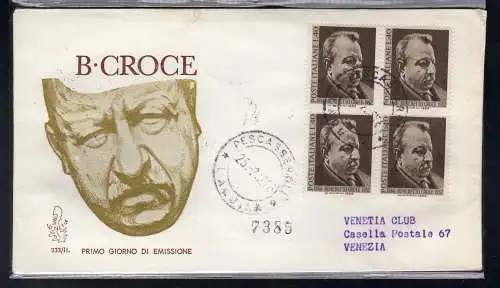 Italien FDC Venetia 1966 Benedikt Kreuz Viertelreise Racc. für Italien