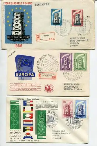 CEPT 1956 Belgien, Frankreich und die Niederlande - Los mit drei FDC-Umschlägen Lokalausgaben