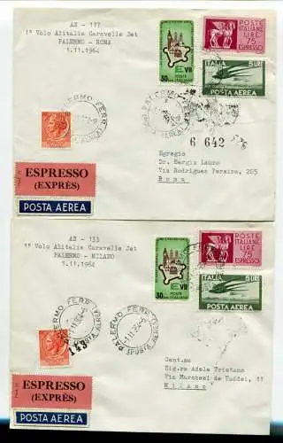 Alitalia Palermo/Rom und Palermo/Mailand vom 1.11.64 - Zwei Airgramme