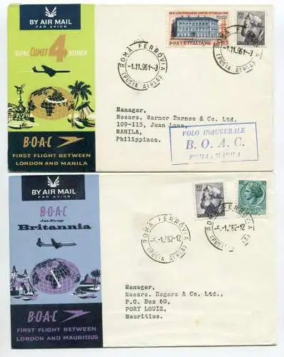 BOAC Rom/Manila und Rom Port Luis - Zwei Airgramme