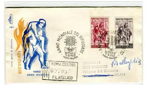 Italien FDC Venedig 1960 Jahr des gereisten Flüchtlings Racc. für Italien