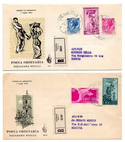 Ordentliche Post 1955 auf FDC Venetia Club auf Einschreiben