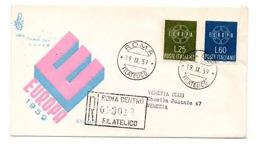 Italien FDC Venedig 1959 Europa gereist Racc. für Italien