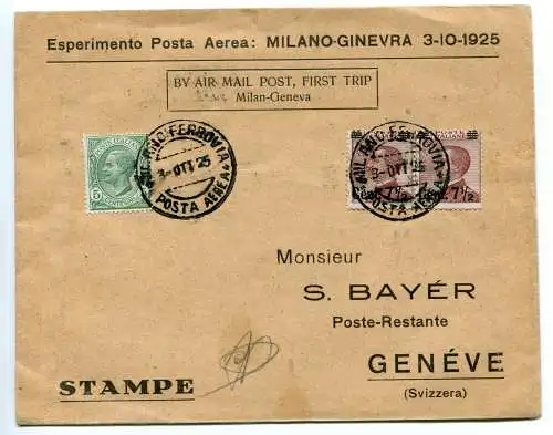 Mailand/Genf vom 3.10.25 - Erstflug-Aerogramm