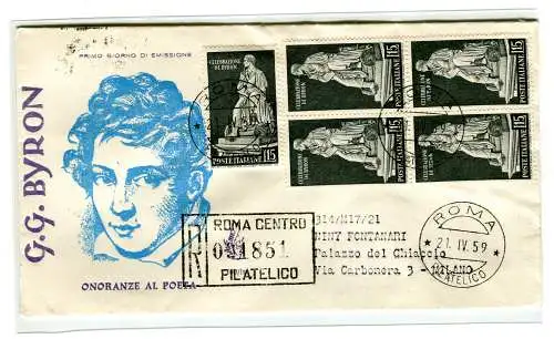 Italien FDC Venedig 1959 Byron Fünf Exemplare gereist Racc. für Italien