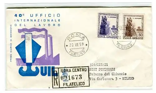 Italia FDC Venetia 1959 Org. Int. der Reisearbeit Racc. für Italien