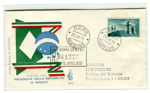 Italien FDC Venedig 1958 Freundschaft Italo Brasiliana Reisen Racc. für Italien