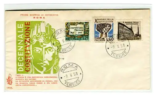 Italien FDC Venedig 1958 Dekadenjahr ungereiste Verfassung