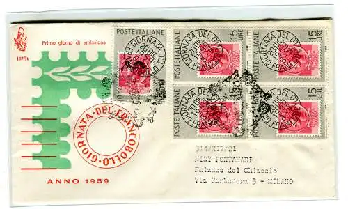 Italien FDC Venedig 1959 Tag der Philatelie fünf ungereiste Exemplare