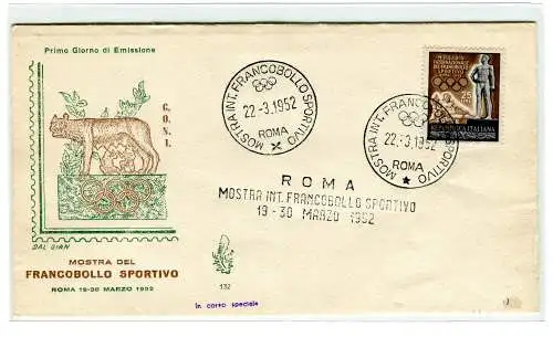 Italien FDC Venedig 1952 Franken. Sportlicher nicht gereister