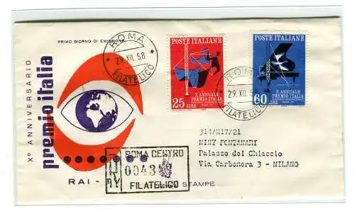 Italien FDC Venedig 1958 Premio Italia Travelata Racc. für Italien