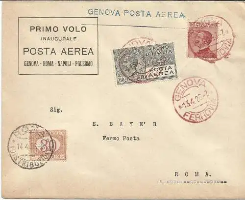 Genua/Rom vom 13.4.26 - Aerogramm mit I. Linienflug