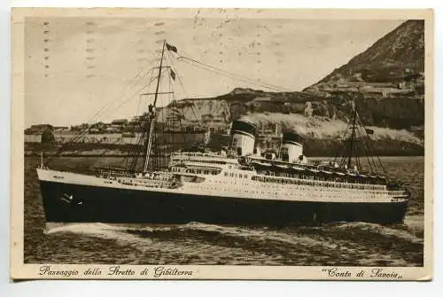 Graf von Savoyen - Postkarte vom Schiff Passage in der Straße von Gibraltar