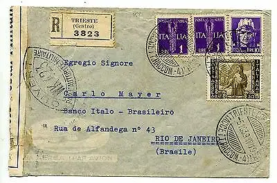 Imperiale Lire 10 + Ergänzungen P.A. auf Umschlag Racc. auf dem Luftweg nach Brasilien