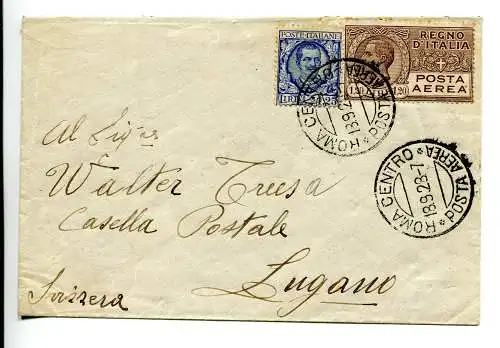 Luftpost Lire 1,20 auf Luftumschlag von Rom nach Lugano