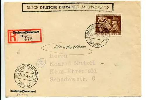 Alpenvorland - Racc. von Bruneck nach Köln am 21.2.44