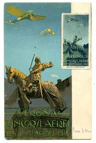 1910 Verona Flugzeugwettbewerbe - Offizielle Postkarte und Erinnofilo