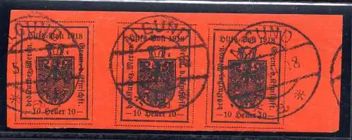 Meran Wappen 10 Heller orange IV. Nr. 12 Dreierstreifen