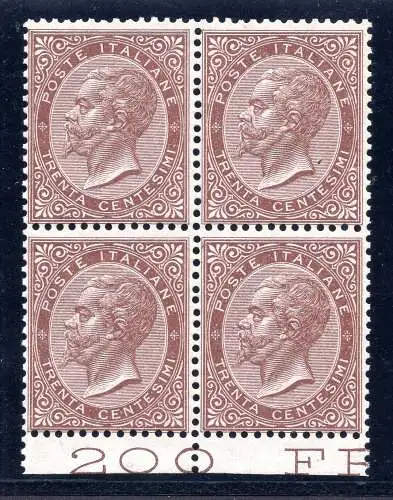 Vitt. Emanuele II. Cent. 30 Nr. 19 Quartina di Torino - MNH