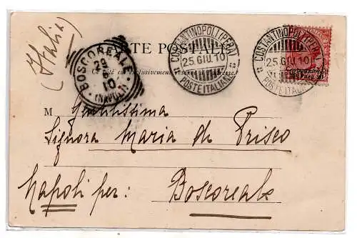 Konstantinopel Löwen Cent. 10 Aufdrucke Nr. 21 auf Postkarte