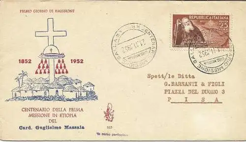 Kardinal Massaia Nr. 702 auf Umschlag FDC Venetia Club Venezia