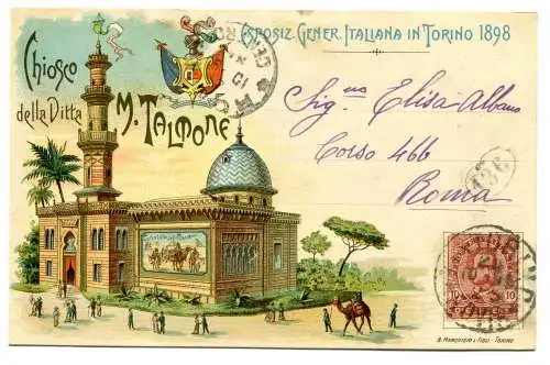 Turin 1898 Esp.Italiana - Postkarte Werbefarben Kiosk Firma M.Talmone