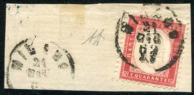 Vitt. Emanuele II Cent. 40 karminrot auf Fragment