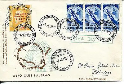 4. Giro Aereo di Sicilia - Aerogramma da Palermo am 7.6.52