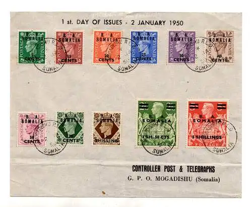 B.A. Somalia - Briefmarken Großbritannien Aufdruck Serie auf Umschlag