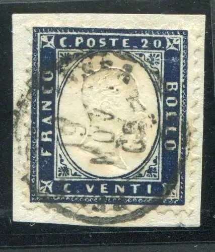 Vitt. Emanuele II. Cent. 20 Indigo auf kleinem Fragment