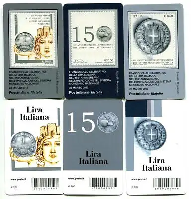 Italienische Lira - Serie von 3 philatelistischen Karten