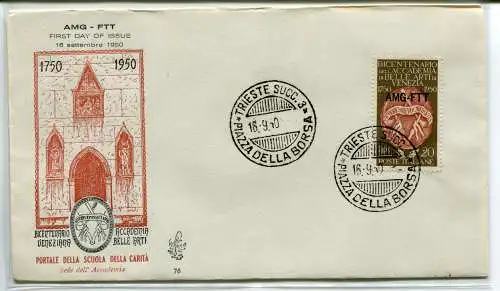 Triest A FDC Venetia 1950 Accademia delle Arti nicht gereist