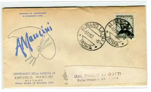 Italien FDC Venetia 1952 Mancini nicht gereist