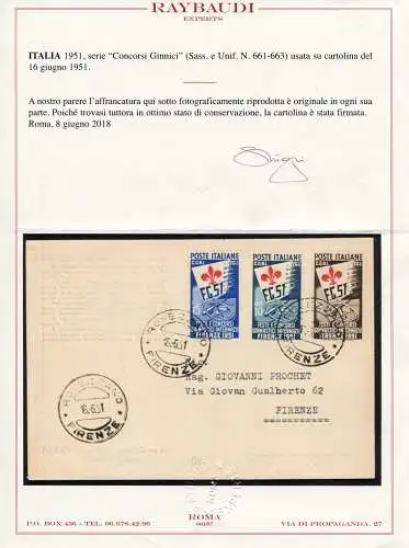 Gymnastiker Nr. 661/663 komplette Serie auf Postkarte von Rovezzano nach Florenz