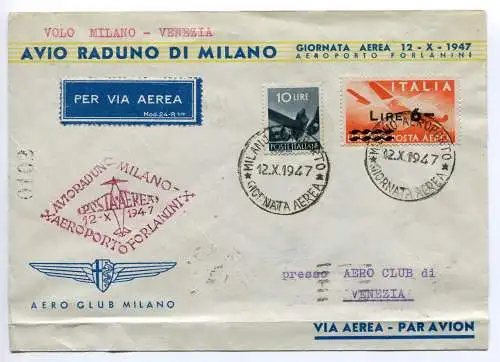 1947 Mailand/Venedig - Aerogramm des Fluges mit Rennflugzeug