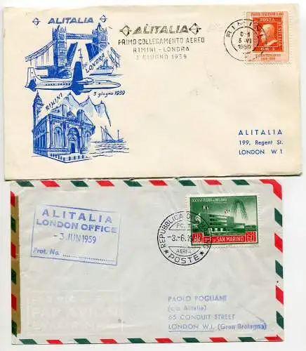 Alitalia San Marino / London und Rimini / London vom 3.6.59