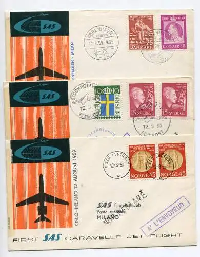 SAS Oslo, Stockholm, Kopenhagen nach Mailand vom 12.8.59