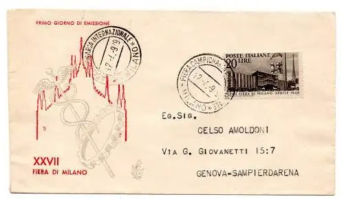 Mailand '49 Nr. 598 auf ungelaufenem Venedig-Umschlag