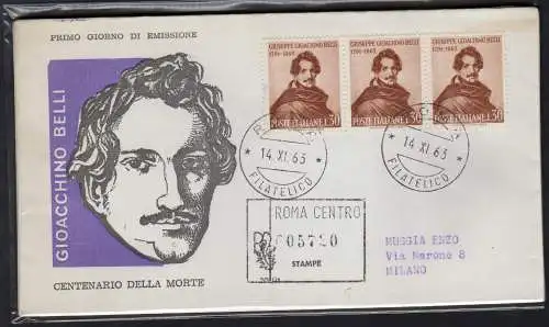 Italien FDC Venetia 1963 Schöner Dreierstreifen gereist Racc. für Italien