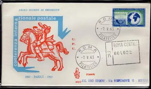 Italien FDC Venedig 1963 Postkonferenz Paris gereist Racc. für Italien